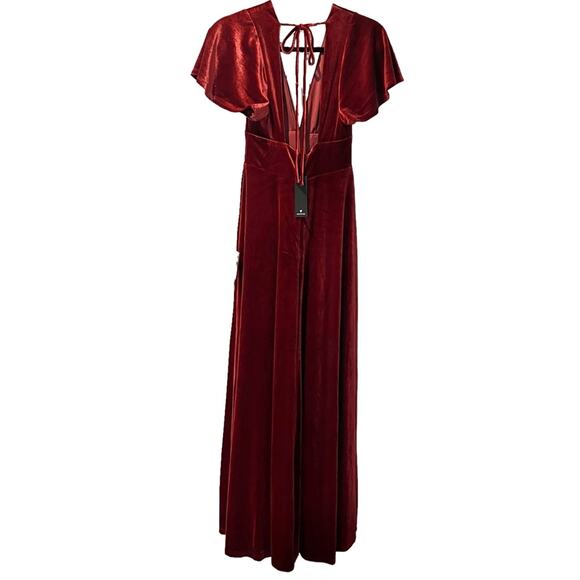 NWT Lulus Stunning Days Red Velvet Flutter Sleeve Maxi Dress Sz XS - Picture 5 of 10